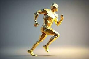 Sport backgrounds. Concept of a low poly running man. 3d render of the geometric runner AI Generated photo