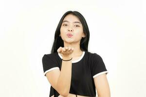 Blowing Kiss Of Beautiful Asian Woman Isolated On White Background photo