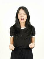 Angry and Screaming Of Beautiful Asian Woman Isolated On White Background photo