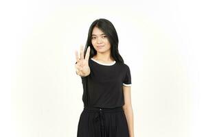 Showing count Three finger Of Beautiful Asian Woman Isolated On White Background photo