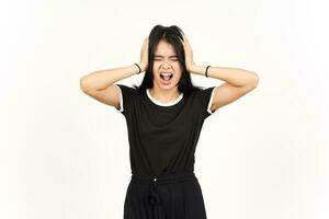 Hears bothering noise Of Beautiful Asian Woman Isolated On White Background photo