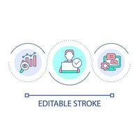 Remote data analysing loop concept icon. Technical support for users. Virtual workplace abstract idea thin line illustration. Isolated outline drawing. Editable stroke vector