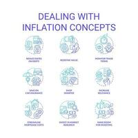 Dealing with inflation blue gradient concept icons set. Rising prices. Interest rates. Economics idea thin line color illustrations. Isolated symbols vector