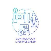 Control your lifestyle creep blue gradient concept icon. How can consumers deal with inflation abstract idea thin line illustration. Isolated outline drawing vector