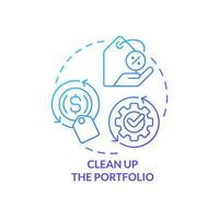 Clean up portfolio blue gradient concept icon. Affordable goods. Dealing with inflation in business abstract idea thin line illustration. Isolated outline drawing vector