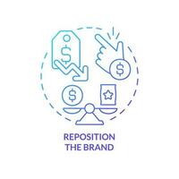 Reposition brand blue gradient concept icon. Price deduction. Dealing with inflation in business abstract idea thin line illustration. Isolated outline drawing vector