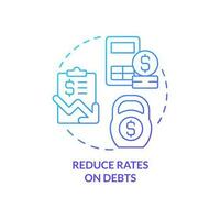 Reduce rates on debts blue gradient concept icon. Low interest rate. Budgeting for inflation abstract idea thin line illustration. Isolated outline drawing vector