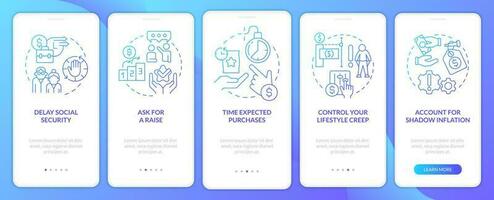 How consumers deal with inflation blue gradient onboarding mobile app screen. Walkthrough 5 steps graphic instructions with linear concepts. UI, UX, GUI template vector