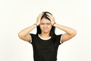 Suffering Headache Gesture Of Beautiful Asian Woman Isolated On White Background photo