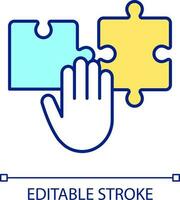 Connecting two details RGB color icon. Puzzle game. Parts arrangement. Integration and combination. Isolated vector illustration. Simple filled line drawing. Editable stroke