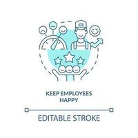 Keep employees happy turquoise concept icon. Improving hotel customer service abstract idea thin line illustration. Isolated outline drawing. Editable stroke vector