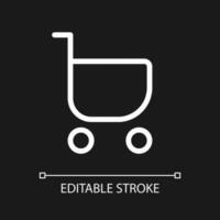 Shopping cart pixel perfect white linear ui icon for dark theme. Purchase products from shop. Vector line pictogram. Isolated user interface symbol for night mode. Editable stroke