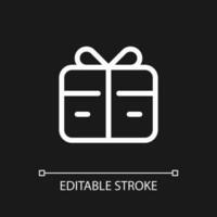 Free gift card pixel perfect white linear ui icon for dark theme. Refer-a-friend reward. Vector line pictogram. Isolated user interface symbol for night mode. Editable stroke