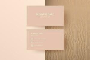 Business card mockup with a luxury beige and gold geometric mosaic pattern background. Use it to create a stylish and modern corporate identity or stationery. Modern, trendy and luxurious mock up. vector