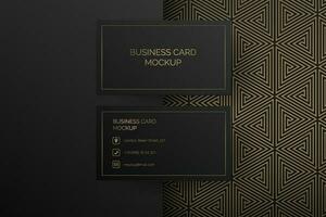 Business card mock up template. Abstract art deco design in black and gold features geometric triangles, mosaic pattern. Identity card showcase, luxury style. Perfect mockup for corporate branding vector