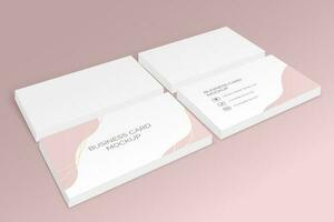 A pink vector mockup of a pile of blank empty paper and white business cards for presentation and office use. Stack of business and corporate work cards, company information. A stack of identity cards