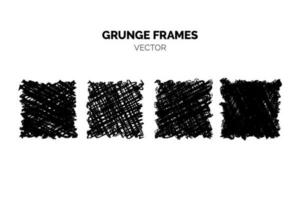 Abstract Grunge Texture Frames Collection  hand drawn Vector Illustration Set of Distressed Square Shapes and Patterns with Ink Stains and Rough Brushes, Doodle Sketches on White Background