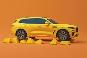 Yellow SUV car crossover design in yellow color. Neural network photo