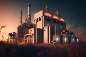 Power plant with transformers futuristic. Neural network photo