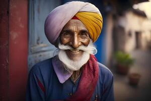 Portrait of elderly bearded Brahman. Neural network photo