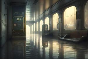 subway flood. post-apocalypse concept. Neural network photo