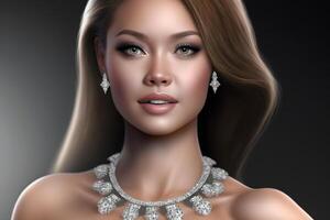 Portrait of a beautiful woman with a diamond necklace. Neural network photo