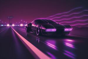 Futuristic retro wave synth wave car. Neural network photo