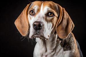 beagle perro en retrato en contra negro antecedentes. neural red ai generado foto