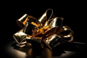 Golden bow isolated on black background. Neural network AI generated photo