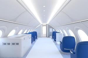 Inside empty passenger aircraft cabin. Neural network photo