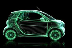 coche de el futuro holograma neón en un negro antecedentes. neural red ai generado foto