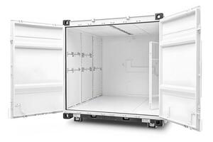 Container, open door, white background. Neural network photo