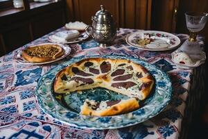 Table with Turkish national dishes. Neural network photo