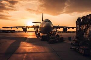 loading cargo outside cargo plane. Neural network photo