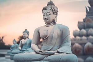 Buddha statue close-up in beautiful light. Close up of a Buddha figurine. Neural network photo