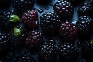 Blueberries on a dark background. Neural network photo