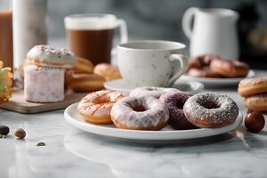 todavía vida con café y donas neural red ai generado foto