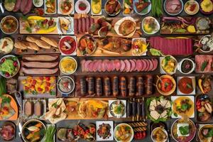 Table with Turkish national dishes. Neural network photo