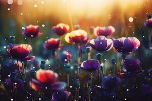 Beautiful multicolored flowers in the field. Neural network photo
