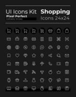 E commerce pixel perfect white linear ui icons set for dark theme. Retail. Isolated user interface symbols for night mode. Vector line pictograms. Editable stroke