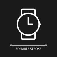 Wristwatch pixel perfect white linear ui icon for dark theme. Buying watches. Jewelry store. Vector line pictogram. Isolated user interface symbol for night mode. Editable stroke