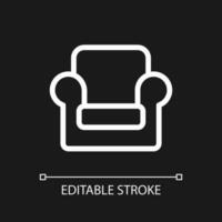 Armchair pixel perfect white linear ui icon for dark theme. Furniture shop. Retail store. Vector line pictogram. Isolated user interface symbol for night mode. Editable stroke