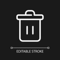 Trash can pixel perfect white linear ui icon for dark theme. Recycle bin. Garbage container. Vector line pictogram. Isolated user interface symbol for night mode. Editable stroke