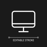 TV display pixel perfect white linear ui icon for dark theme. Television. Electronics store. Vector line pictogram. Isolated user interface symbol for night mode. Editable stroke