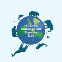 national endangered species day design template for celebration. endangered species giraffe elephant eagle butterfly bear whale dolphin vector design. animal silhoutte.