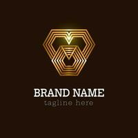 abstract golden triangular monogram logo design vector