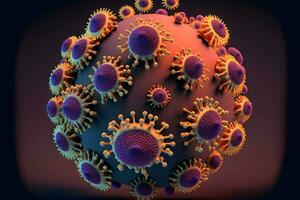 Abstract view of virus of indluenza or covid 19 novel coronavirus through microscope. Neural network generated art photo