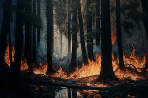 grande llamas de bosque fuego accidente. neural red generado Arte foto
