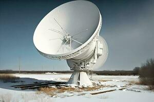 grupo de radio telescopio satélite platos. vla muy grande formación en arenoso área. neural red generado Arte foto