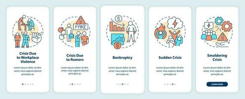 Types of risks onboarding mobile app screen. Business issues walkthrough 5 steps editable graphic instructions with linear concepts. UI, UX, GUI template vector